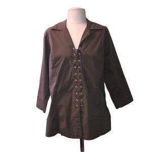 Avenue Olive lace up v-neck blouse size 14 - 16